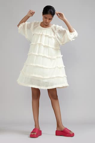 MATI Cotton Tiered Fringe Dress 