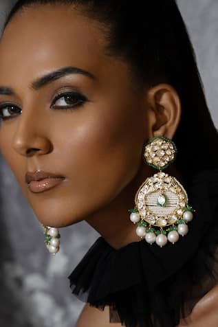 Flower Carved Polki & Kundan Embellished Earrings 
