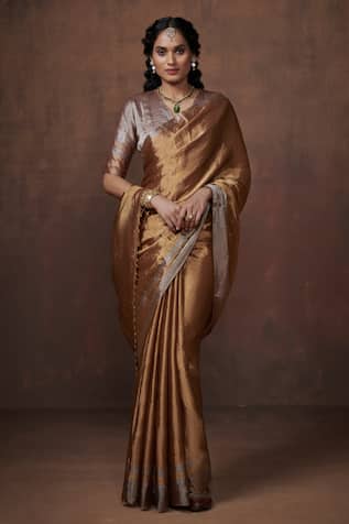 Dressfolk Gold Handwoven Tissue Saree with Running Blouse 