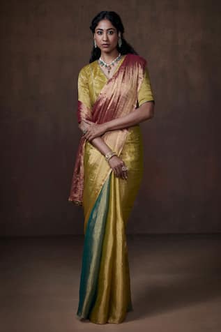 Dressfolk Handwoven Zari Tissue Saree with Running Blouse 