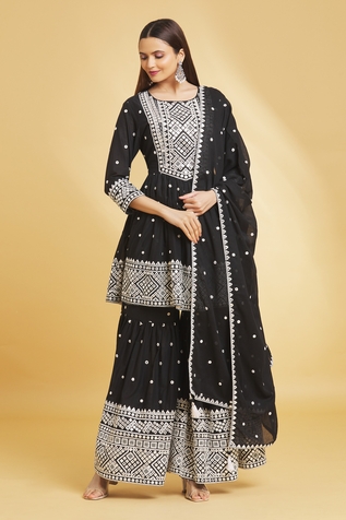 Adara Khan Mirror Embroidered Kurta Sharara Set