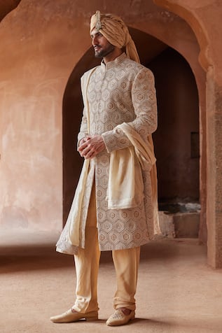 Nitika Gujral Geometric Embroidered Sherwani & Kurta Set 