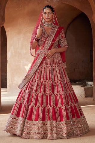 Nitika Gujral Raw Silk Zardozi Embroidered Bridal Lehenga Set 