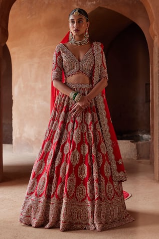 Nitika Gujral Raw Silk Crystal Embroidered Bridal Lehenga Set 