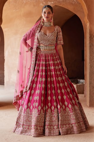 Nitika Gujral Raw Silk Bead Embroidered Bridal Lehenga Set 