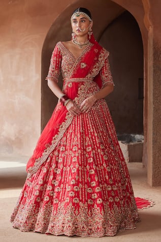 Nitika Gujral Raw Silk Resham Embroidered Bridal Lehenga Set 