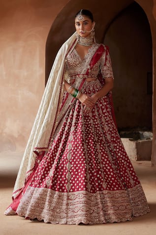 Nitika Gujral Floral Zardozi Embroidered Bridal Lehenga Set 