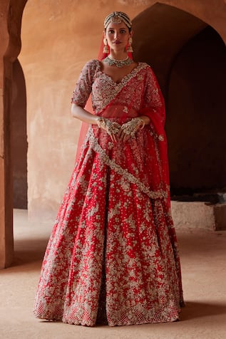 Nitika Gujral Floral Jaal Dabka Embroidered Bridal Lehenga Set 