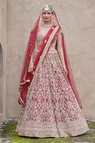 Nitika Gujral Zardozi Embroidered Velvet Bridal Lehenga Set 