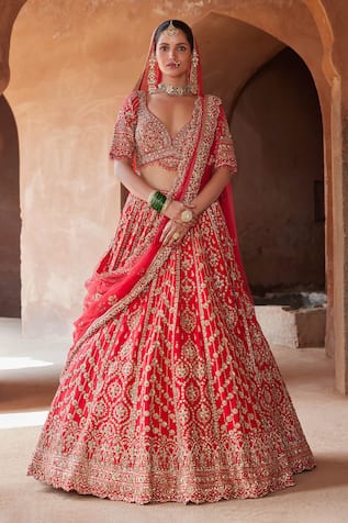 Nitika Gujral Vintage Zari Embroidered Bridal Lehenga Set 