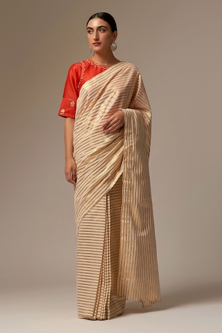 Anantaa by Roohi Metallic Striped Saree With Silk Chanderi Blouse