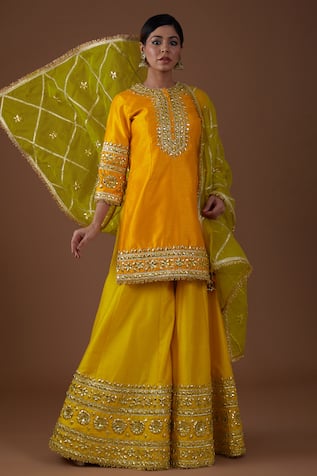 Preeti S Kapoor Hand Embroidered A-Line Kurta Sharara Set 