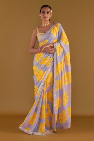 Masaba Sunshine Mimosa Print Saree With Unstitched Blouse Piece 