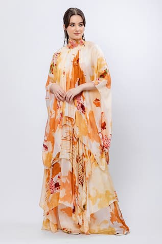 Mandira Wirk Apricot Crush Printed Layered Dress 