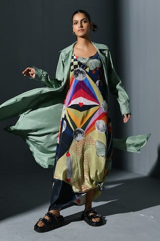 IKA Silk Abstract Print Dress With Overshirt 