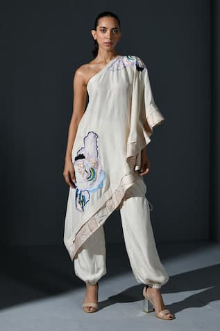 IKA Abstract Bloom Embroidered Kaftan & Pant Set 