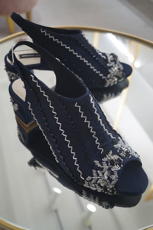 Blue Floral Sequin Embroidered Heels 