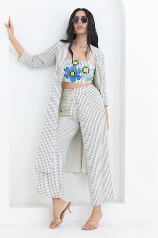 Pooja Rajgarhia Gupta Grid Print Jacket & Pant Set 