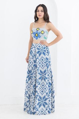 Pooja Rajgarhia Gupta Matrix Bloom Print Bustier With Trouser