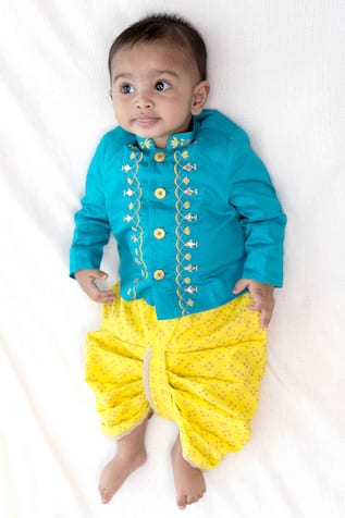 Tiber Taber Lotus Embroidered Bandhgala & Dhoti Pant Set 