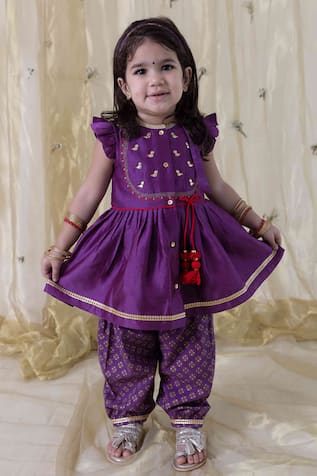 Tiber Taber Birds Embroidered Yoke Angrakha Kurta With Salwar 