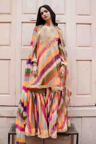 Gulabo Jaipur Qala Leheriya Pattern Kurta Sharara Set 