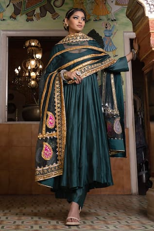 Gulabo Jaipur Shri Chanderi Anarkali Set With Embroidered Dupatta 