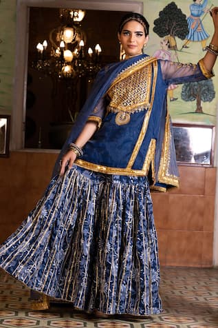 Gulabo Jaipur Aasman Zari Yoke Embroidered Kurta Sharara Set 