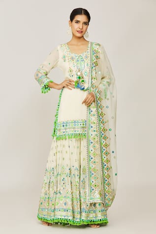 Gopi Vaid Friya Embroidered Short Kurta Sharara Set 