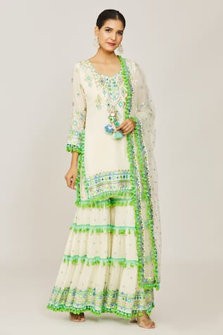 Gopi Vaid Maahika Embroidered Kurta Layered Sharara Set 