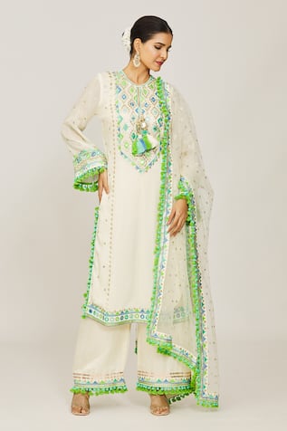 Gopi Vaid Nishika Long Embroidered Kurta Palazzo Set 