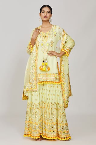 Gopi Vaid Friya Mirror Embroidered Kurta Sharara Set 