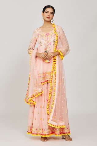 Gopi Vaid Foram Mirror Embroidered Kurta Sharara Set 