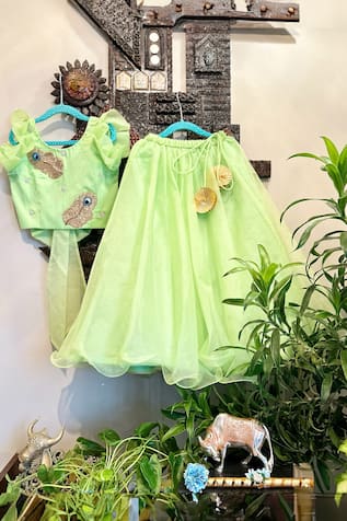 Mor Pankh Embroidered Blouse With Ghagra 