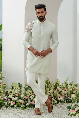 Amrit Dawani Placed Hand Painted Kurta With Bell Bottom Pant 