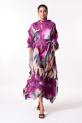 Scarlet Sage Mona Abstract Print Midi Dress With Belt