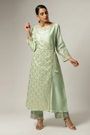 Anantaa By Roohi Silk Chanderi Overlap Kurta Pant Set 