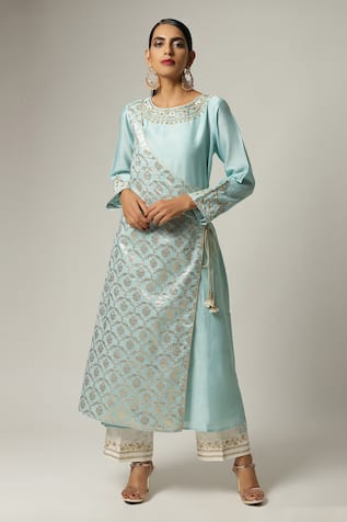 Anantaa By Roohi Silk Chanderi Overlap Kurta Set 