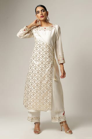 Anantaa By Roohi Silk Chanderi Overlap Kurta Pant Set 