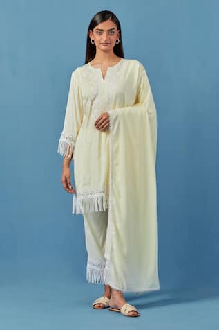 Sage Saga Floral Crochet Applique Kurta Set 