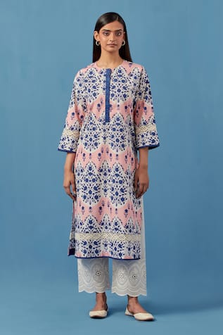 Sage Saga Floral Print Kurta Set With Palazzo 