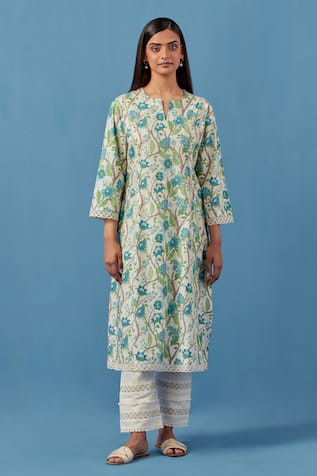 Sage Saga Floral Crochet Embroidered Kurta Set 