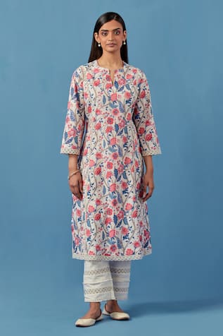 Sage Saga Floral Crochet Embroidered Kurta Set 