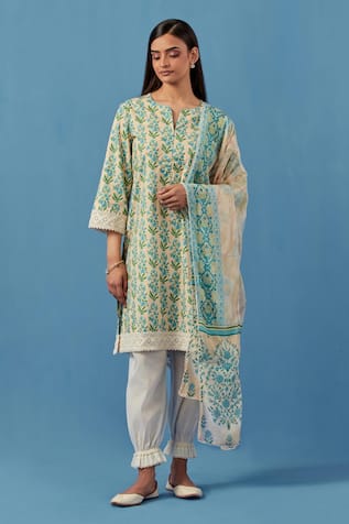Sage Saga Badra Floral Print Kurta Pant Set 