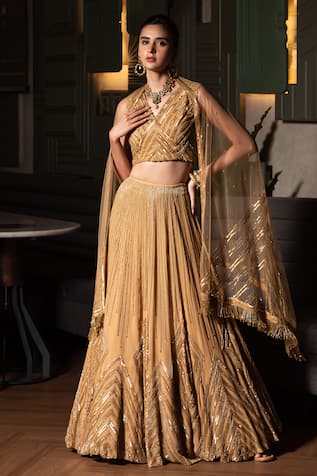 Midushi Bajoria Geometric Sequin Embroidered Lehenga Set 