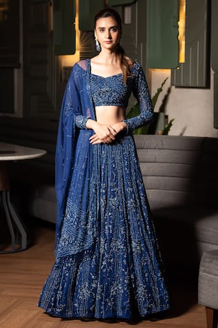 Midushi Bajoria Floral Cutdana Embellished Bridal Lehenga Set 