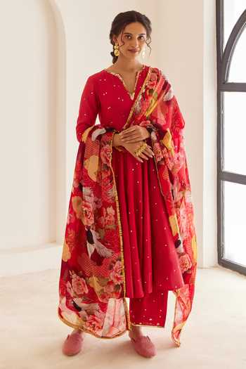 House Of Pink Sequin Embroidered Anarkali Pant Set 