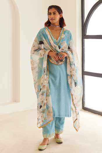 House Of Pink Sequin Embroidered Straight Kurta Pant Set 