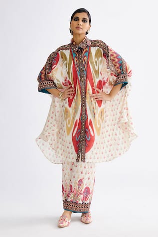 Kamara Silk Abstract Print Shirt Tunic With Pant 