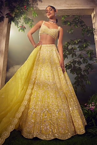 Aneesh Agarwaal Floral Hand Embroidered Bridal Lehenga Set 